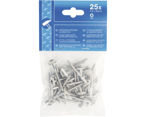25 klempířských šroubů A2 nerezová ocel 4,5 x 55 milimetrů