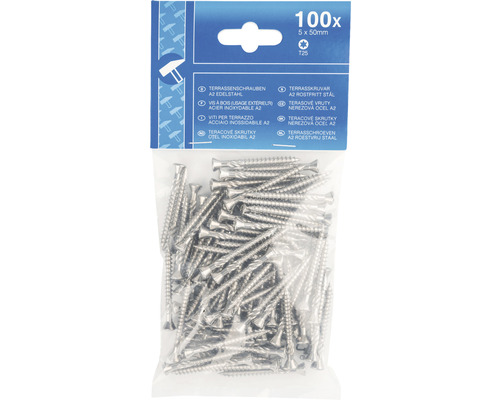Sto kusů terasových vrutů A2 nerezová ocel 5 x 50 milimetrů v balení