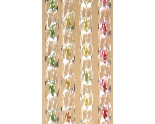 Makro snímek čtyř průhledných spirálových světlovodů se zeleným, žlutým, oranžovým a červeným vnitřkem