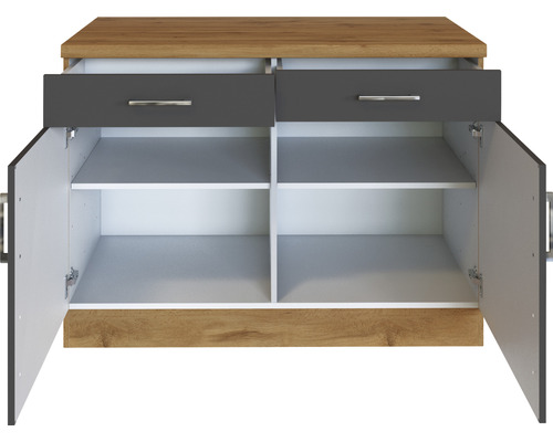 Komoda se dvěma zásuvkami a dvěma otevřenými dvířky