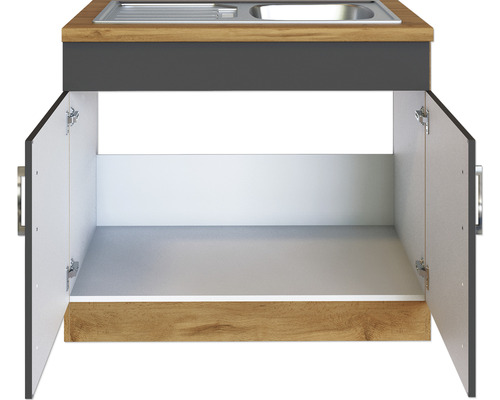 Skříňka pod umyvadlo s otevřenými dvířky a dřezem