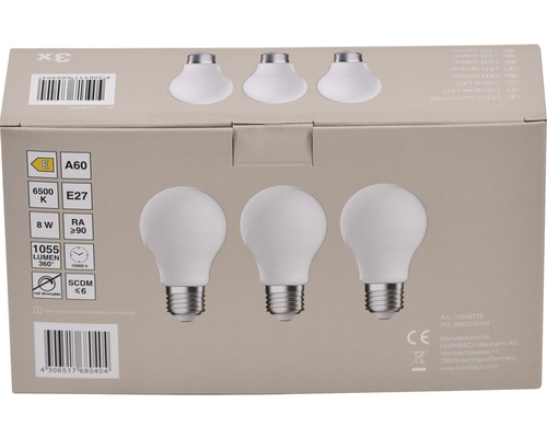 Balení tří LED žárovek, patice E27, 8 W, 1055 lumenů