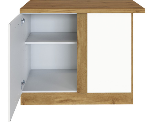 Nástěnná skříňka s otevřenými dvířky a dvěma policemi