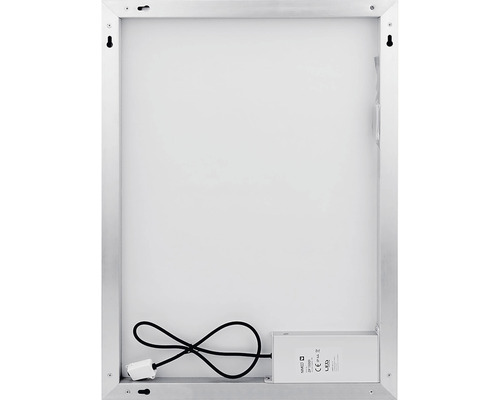 Zadní strana zrcadla s rámem, napájecím kabelem a napájecím zdrojem