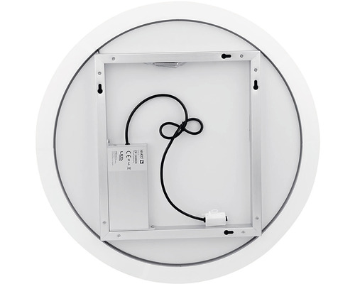 Zadní strana kulatého zrcadla s montážním držákem a LED ovladačem