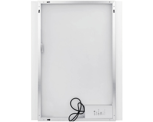 Pohled zezadu na LED zrcadlo s rámem a závěsným systémem