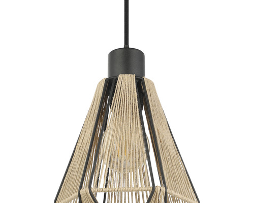 Závěsná lampa s lanovým potahem a kovovým rámem