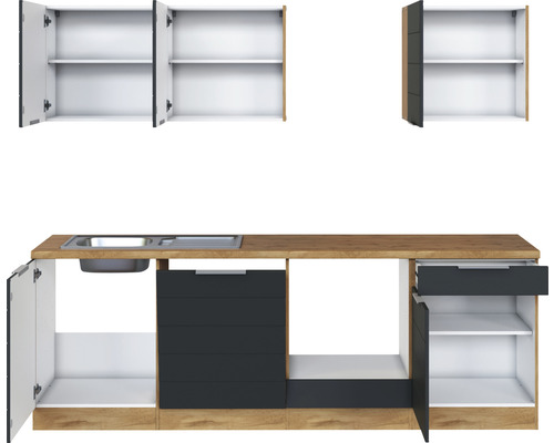 Kuchyňská linka s dřezem, skříňkami a zásuvkami