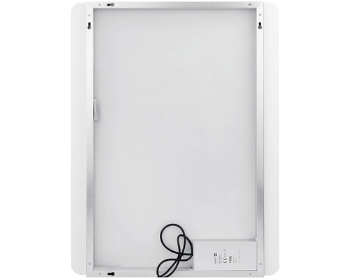 Pohled zezadu na zrcadlo s LED osvětlením a hliníkovým rámem