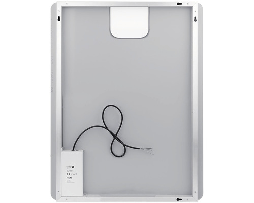 Zadní strana zrcadla s rámem, LED driver a připojovací kabel