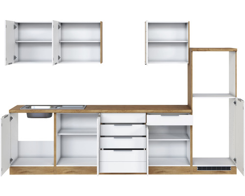 Kuchyňská linka s dřezem, skříňkami a zásuvkami