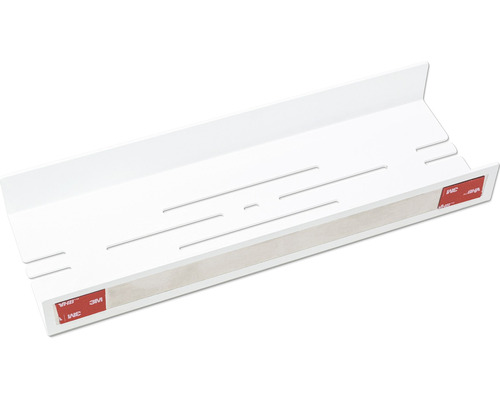 Bílá kabelová lišta s otvory a lepicími pásky pro upevnění.