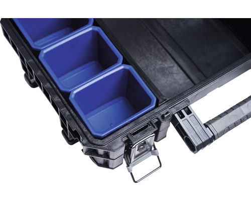 Box na nářadí s modrými vložkami a uzávěrem