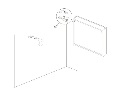 Ilustrace montáže skříně na stěnu