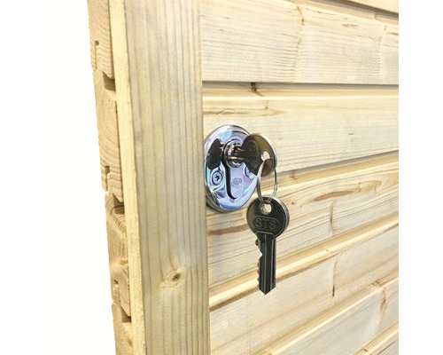 Zámek s klíčem na dřevěných dveřích