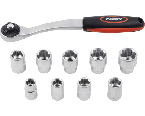 Sada nástrčných klíčů Meister s přepínací ráčnou a deseti nástavci