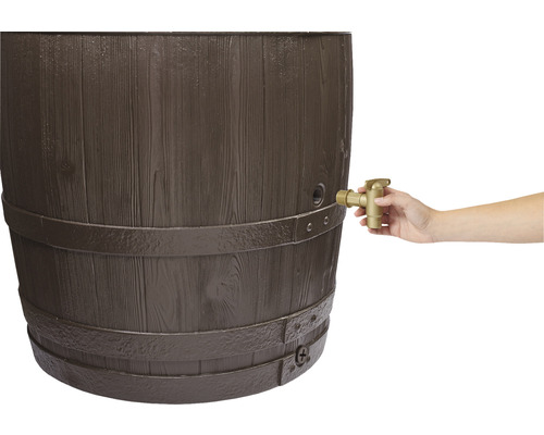 Sud na dešťovou vodu s designem dřeva a namontovaným výtokovým kohoutkem