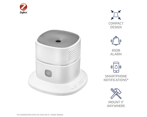 Logo ZigBee. Hlásič kouře s upozorněním na chytrém telefonu a alarmem 85 decibelů