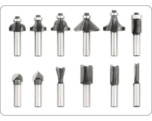 Sada různých fréz pro zpracování dřeva