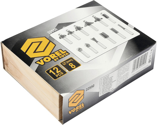 Sada horních fréz Vorel, 12 dílů, v dřevěné krabičce