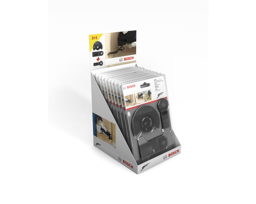 Displej s několika baleními příslušenství pro multifunkční nářadí Bosch