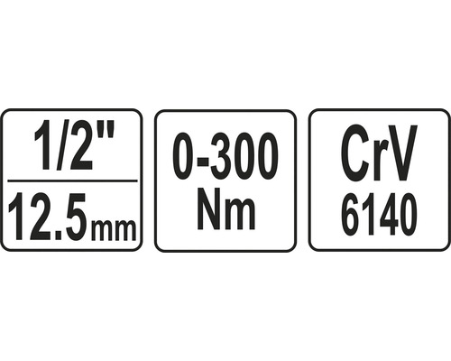 Technické specifikace: 1/2 palce, 12,5 mm, 0 až 300 newtonmetrů, chrom vanad 6140