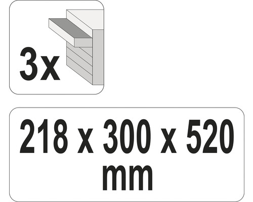 Informace o balení: Tři kusy, 218 x 300 x 520 milimetrů