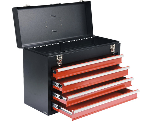 Otevřená skříňka na nářadí se čtyřmi zásuvkami