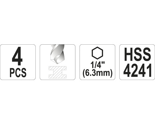 Informace o sadě vrtáků: 4 kusy, vrták, velikost 1/4 palce, HSS 4241