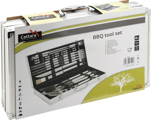 Sada grilovacího náčiní Cattara v kufříku, 30 dílů, z nerezové oceli a hliníku