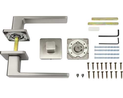 Sada kliky ke dveřím se čtyřhranem a upevňovacím materiálem