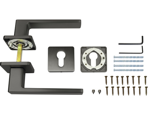 Sada kliky ke dveřím se čtyřhranem a upevňovacím materiálem