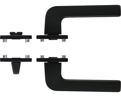 Černé kliky ke dveřím s upevňovacím materiálem