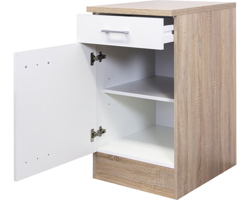 Noční stolek se zásuvkou a otevřenou přihrádkou