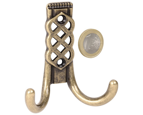 Kovový dvojitý hák s euromincí pro orientaci velikosti