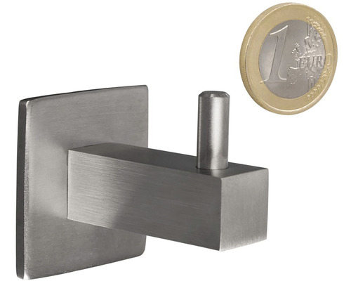 Jeden věšák na šaty z nerezové oceli s euromincí pro porovnání velikosti.