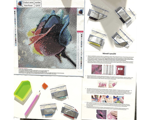 Diamantová malířská sada motiv růže s nářadím a návodem
