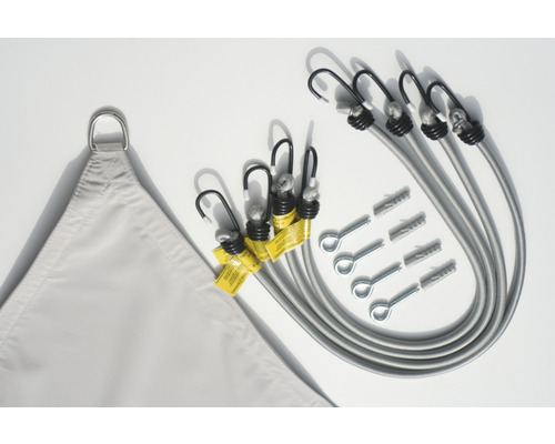 Upevňovací sada pro sluneční plachtu se šňůrami, šrouby a hmoždinkami