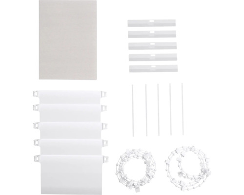 Příslušenství pro lamelové závěsy, včetně lamel, spojovacích dílů a ovládacího řetízku