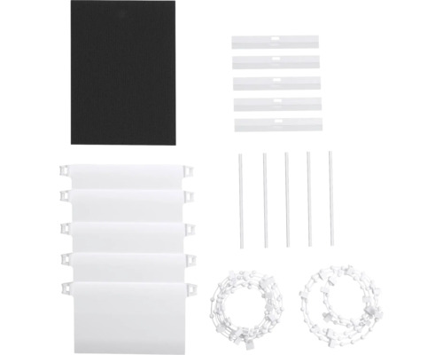 Náhradní díly pro vertikální žaluzie, včetně lamel, spojovacích dílů, řetízků a závaží