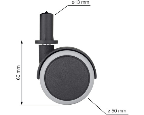 Kolečko ke židli s čepem, průměr 50 milimetrů, výška 60 milimetrů