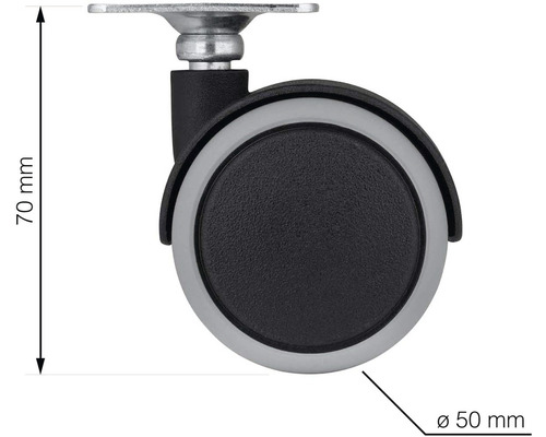 Nábytkové kolečko o průměru 50 milimetrů a výšce 70 milimetrů