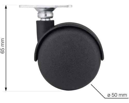 Nábytkové kolečko o průměru 50 milimetrů a výšce 65 milimetrů