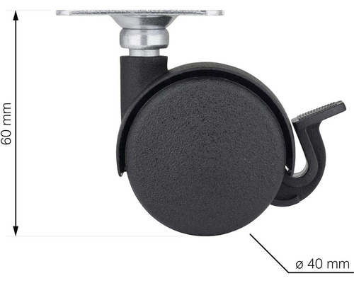 Nábytkové kolečko s brzdou, průměr 40 milimetrů