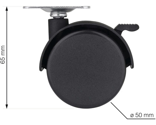 Nábytkové kolečko s brzdou, průměr kola 50 mm, stavební výška 65 mm