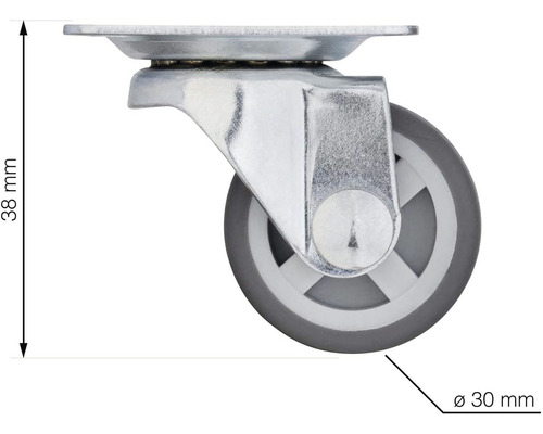Otočné kolečko s průměrem kolečka 30 milimetrů a stavební výškou 38 milimetrů