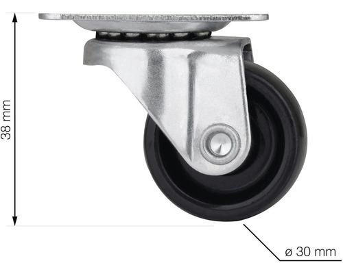 Otočné kolečko s průměrem kola 30 milimetrů a výškou 38 milimetrů