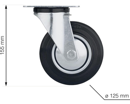 Otočné kolečko o průměru 125 milimetrů a výšce 155 milimetrů