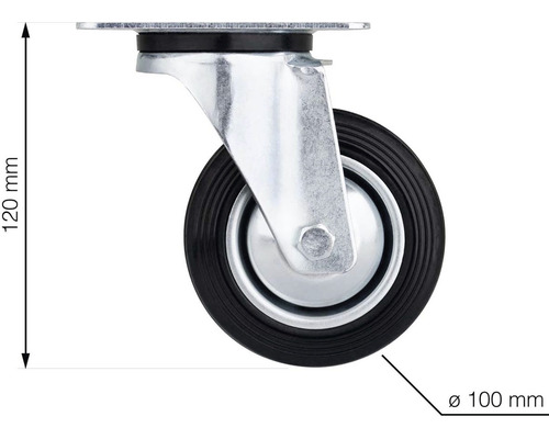 Otočné kolečko s destičkou, průměr kolečka 100 milimetrů, konstrukční výška 120 milimetrů