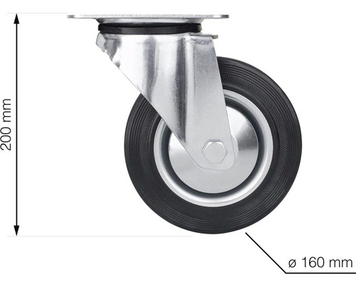 Otočné kolečko s průměrem kola 160 milimetrů a výškou 200 milimetrů